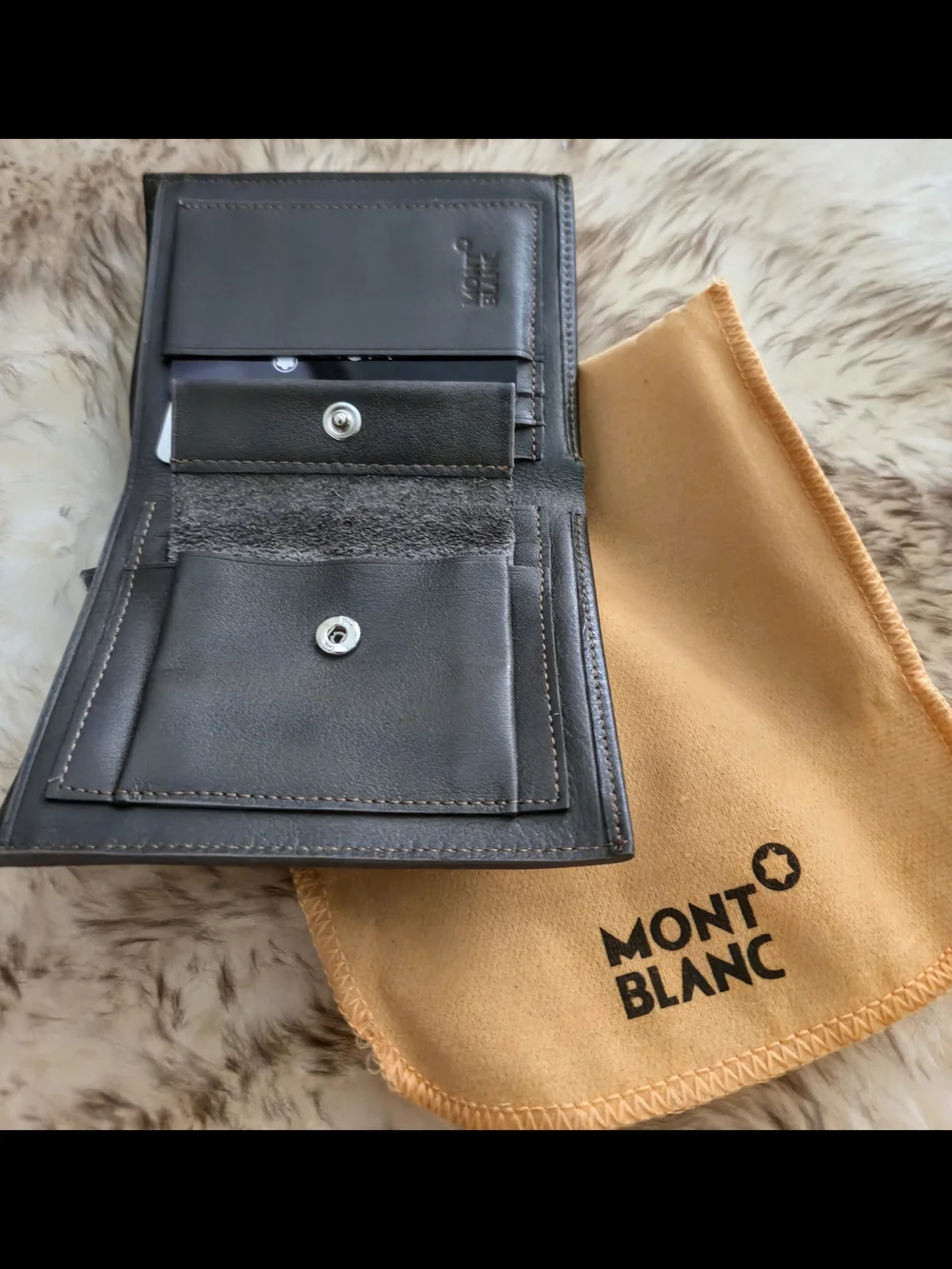 Montblanc Black Leather Card & Pocket Holder with Tan Dust Pouch